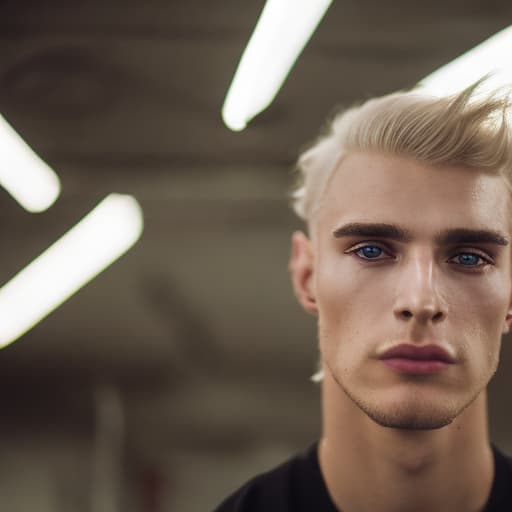 portrait+ style russian queer fitness instructor blonde very cute dude face