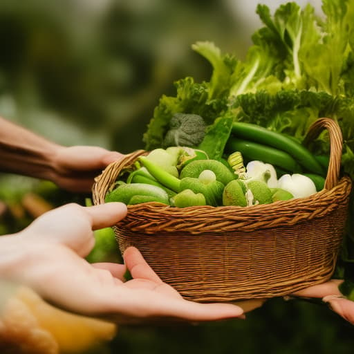  A photo realistic image of hands holding a basket full of fresh (((harvest))) vegetables, in a lush garden, sunset lighting, detailed, realistic hyperrealistic, full body, detailed clothing, highly detailed, cinematic lighting, stunningly beautiful, intricate, sharp focus, f/1. 8, 85mm, (centered image composition), (professionally color graded), ((bright soft diffused light)), volumetric fog, trending on instagram, trending on tumblr, HDR 4K, 8K