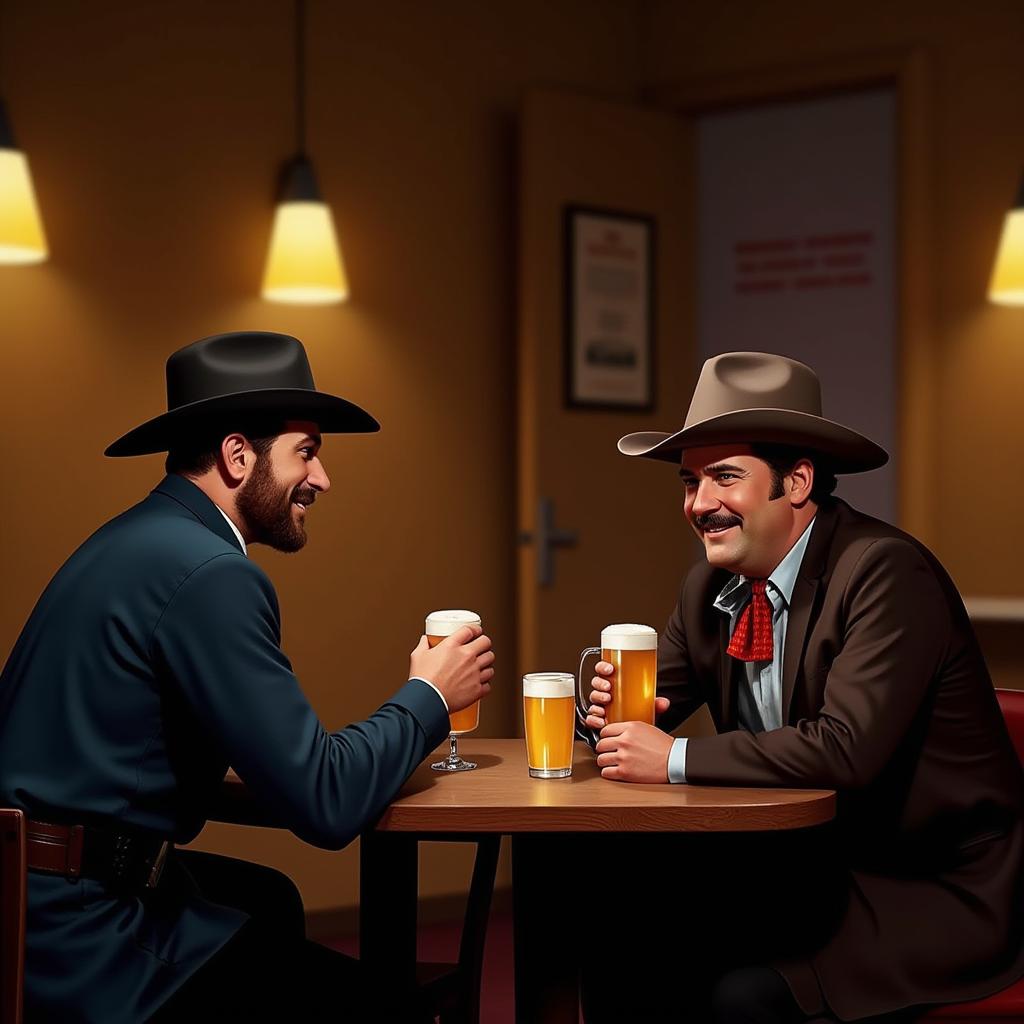  two gentlemmen drinking beer in the bar, the cowboy corral