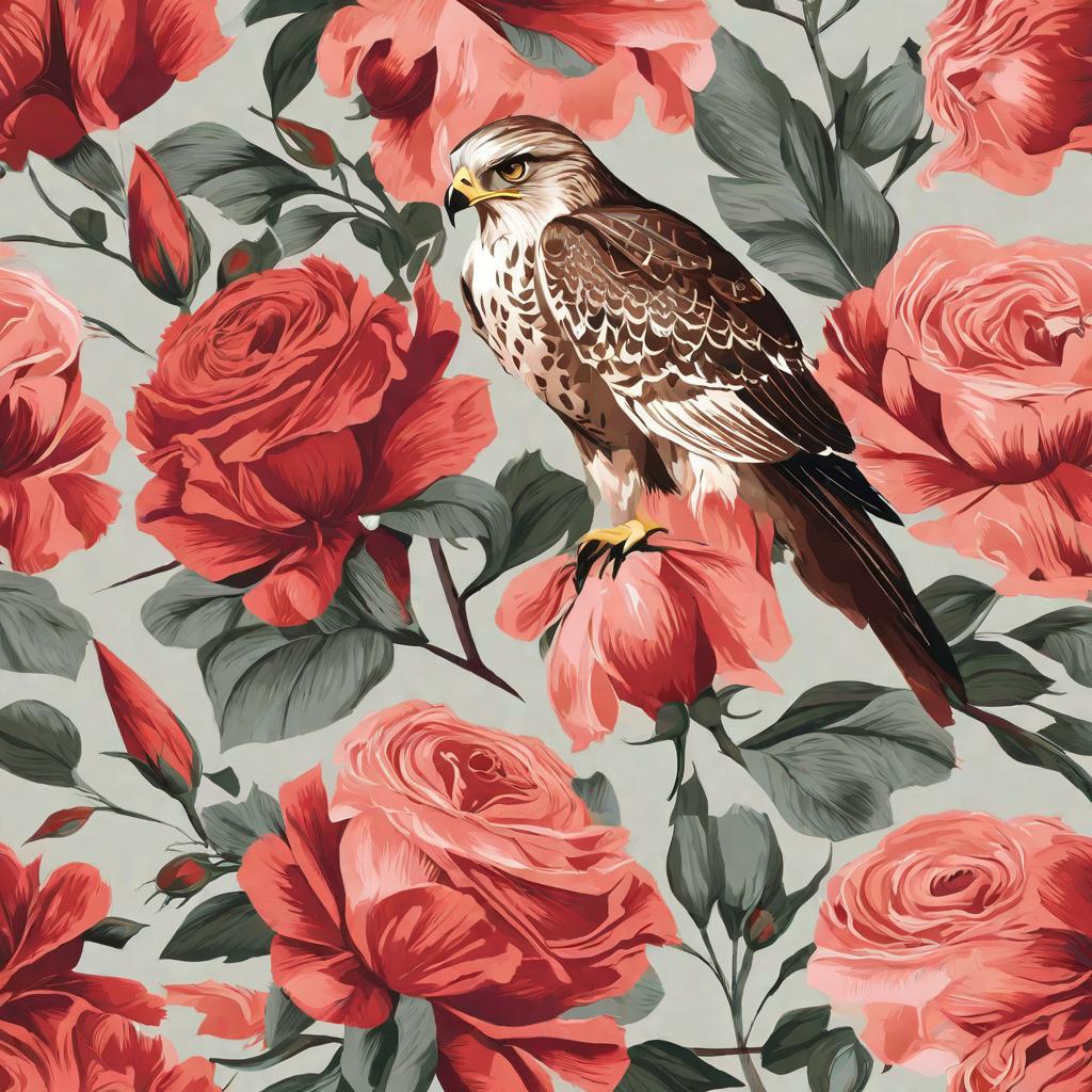  masterpiece, best quality, hawk with roses and lilies