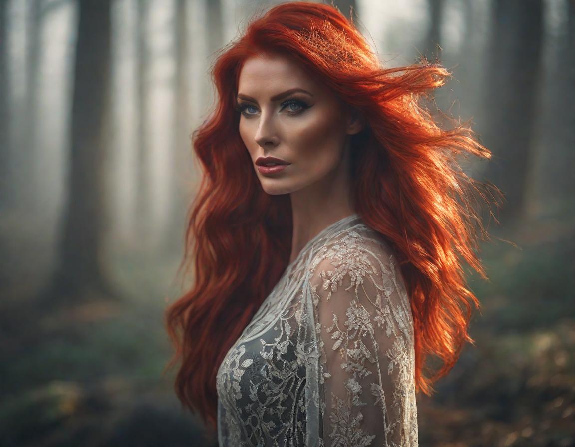  red hair woman, hyperrealistic, full body, detailed clothing, highly detailed, cinematic lighting, stunningly beautiful, intricate, sharp focus, f/1. 8, 85mm, (centered image composition), (professionally color graded), ((bright soft diffused light)), volumetric fog, trending on instagram, trending on tumblr, HDR 4K, 8K
