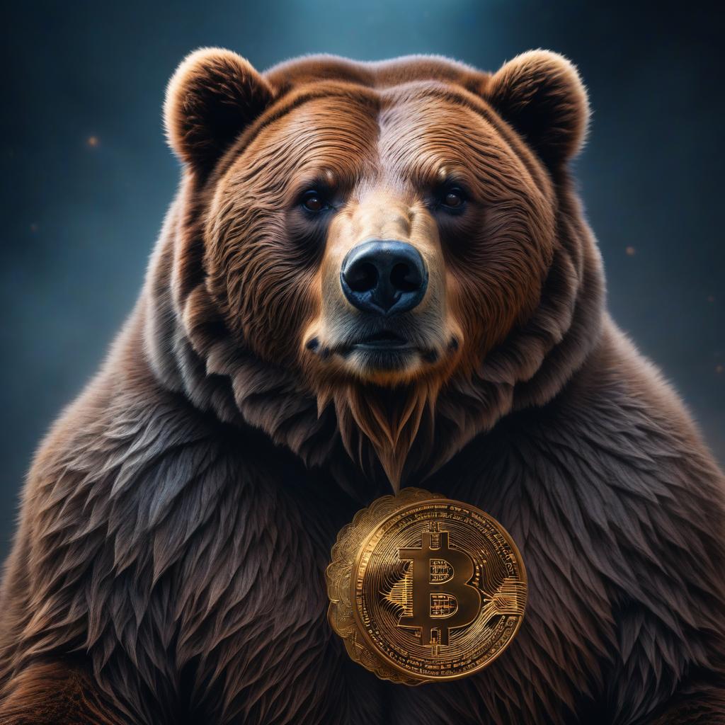  Bitcoin Grizzly hyperrealistic, full body, detailed clothing, highly detailed, cinematic lighting, stunningly beautiful, intricate, sharp focus, f/1. 8, 85mm, (centered image composition), (professionally color graded), ((bright soft diffused light)), volumetric fog, trending on instagram, trending on tumblr, HDR 4K, 8K