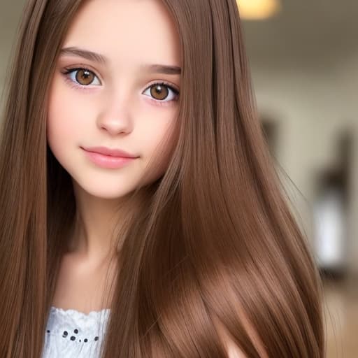  A beautiful girl with long brown hair with a beautiful hairstyle, shiny brown eyes and short clothes