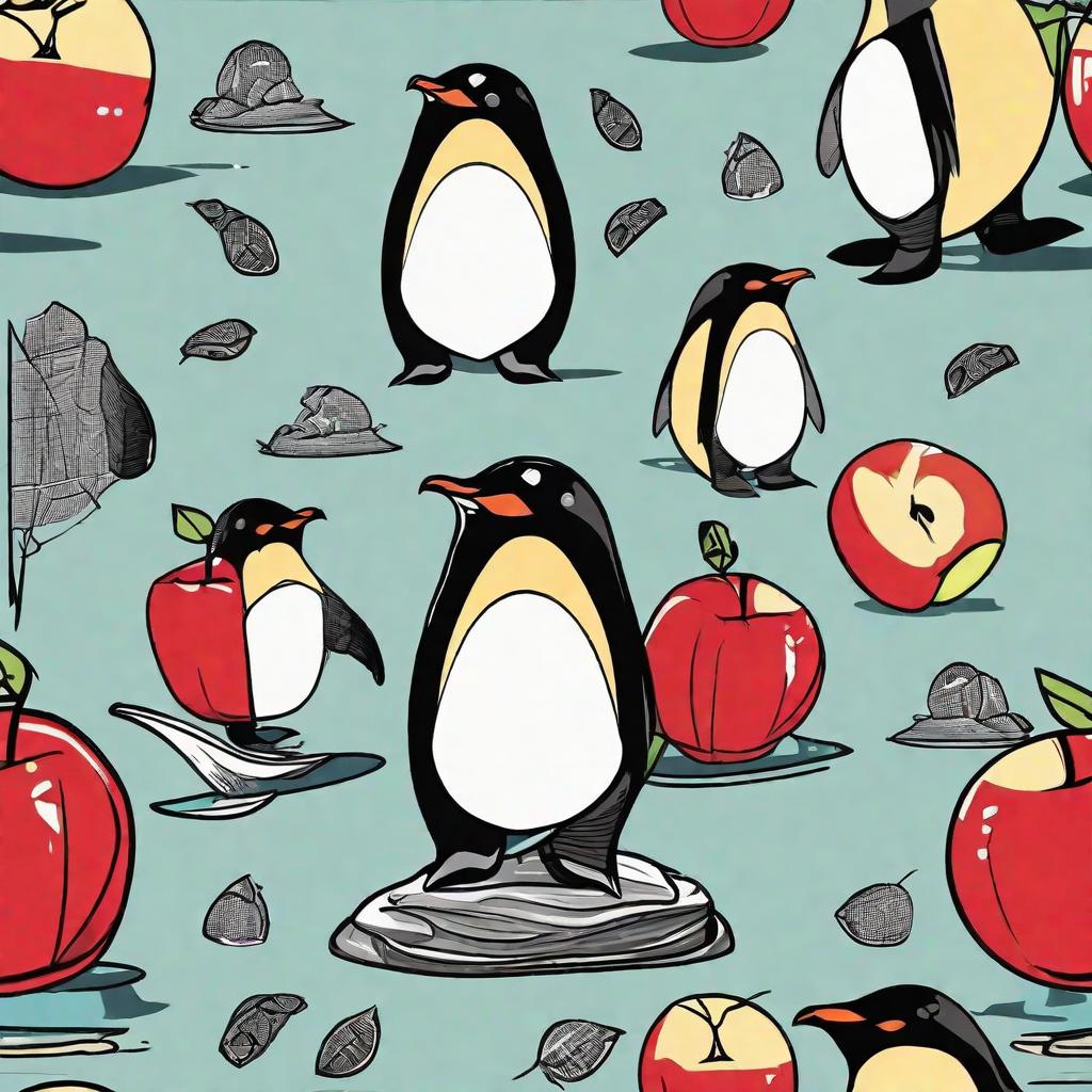  masterpiece, best quality, A penguin eating an apple and turning into an apple