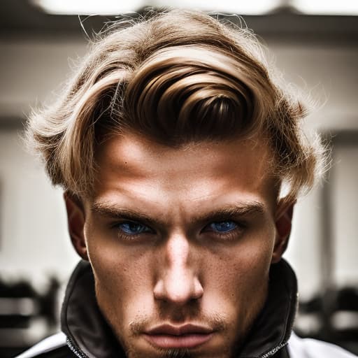 portrait+ style Russian queer fitness model blonde hunk dude face