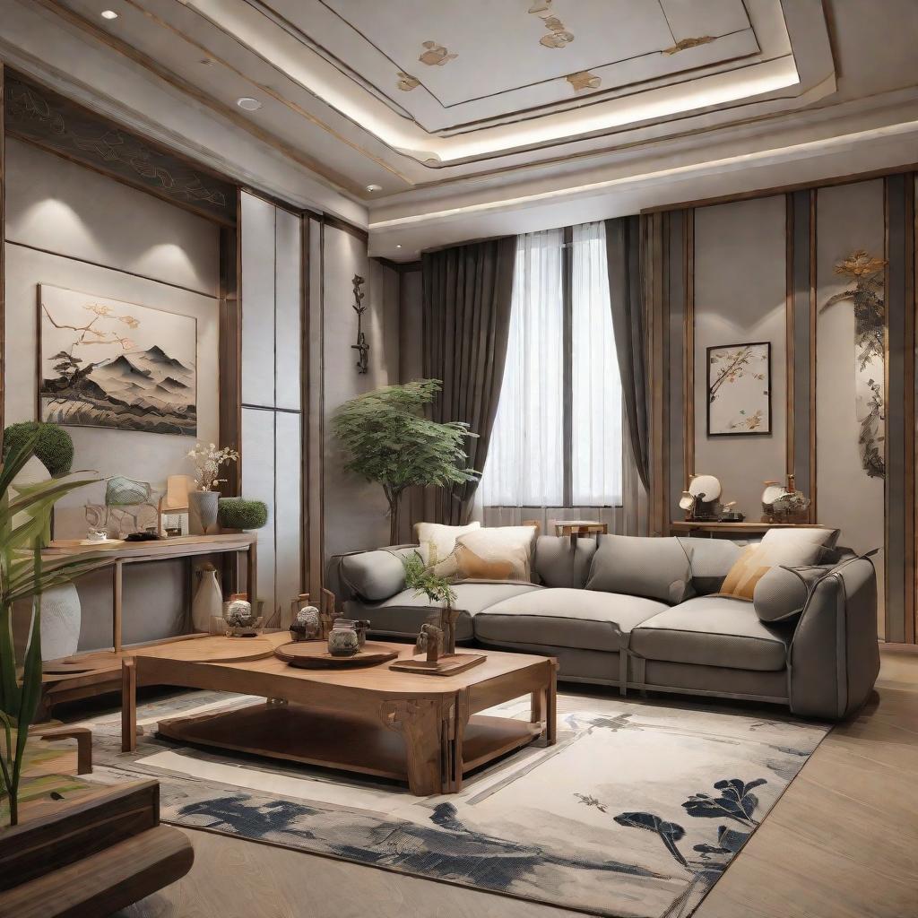  masterpiece, best quality,Japanese style living room with detailed interior decoration drawings,