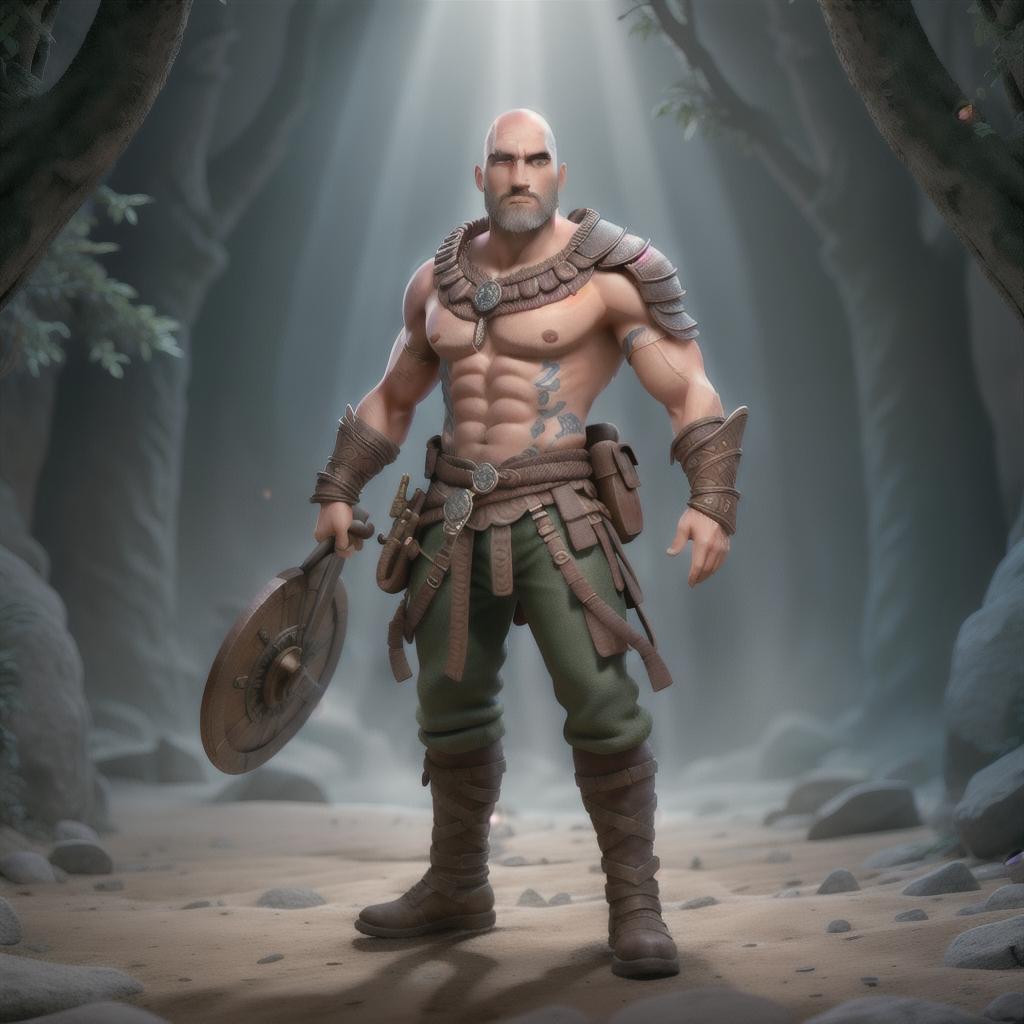  God of war hyperrealistic, full body, detailed clothing, highly detailed, cinematic lighting, stunningly beautiful, intricate, sharp focus, f/1. 8, 85mm, (centered image composition), (professionally color graded), ((bright soft diffused light)), volumetric fog, trending on instagram, trending on tumblr, HDR 4K, 8K