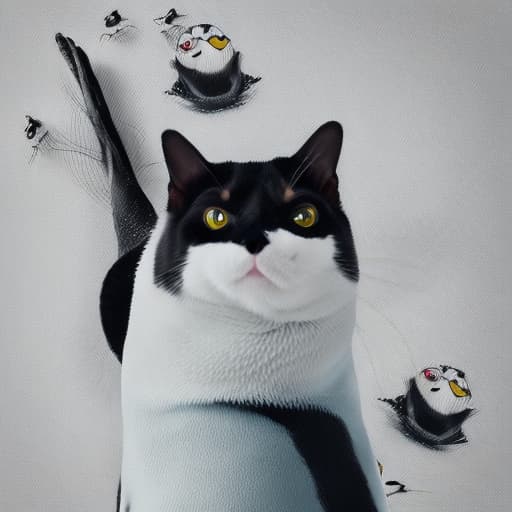 portrait+ style Cat-penguin, cat head, penguin body