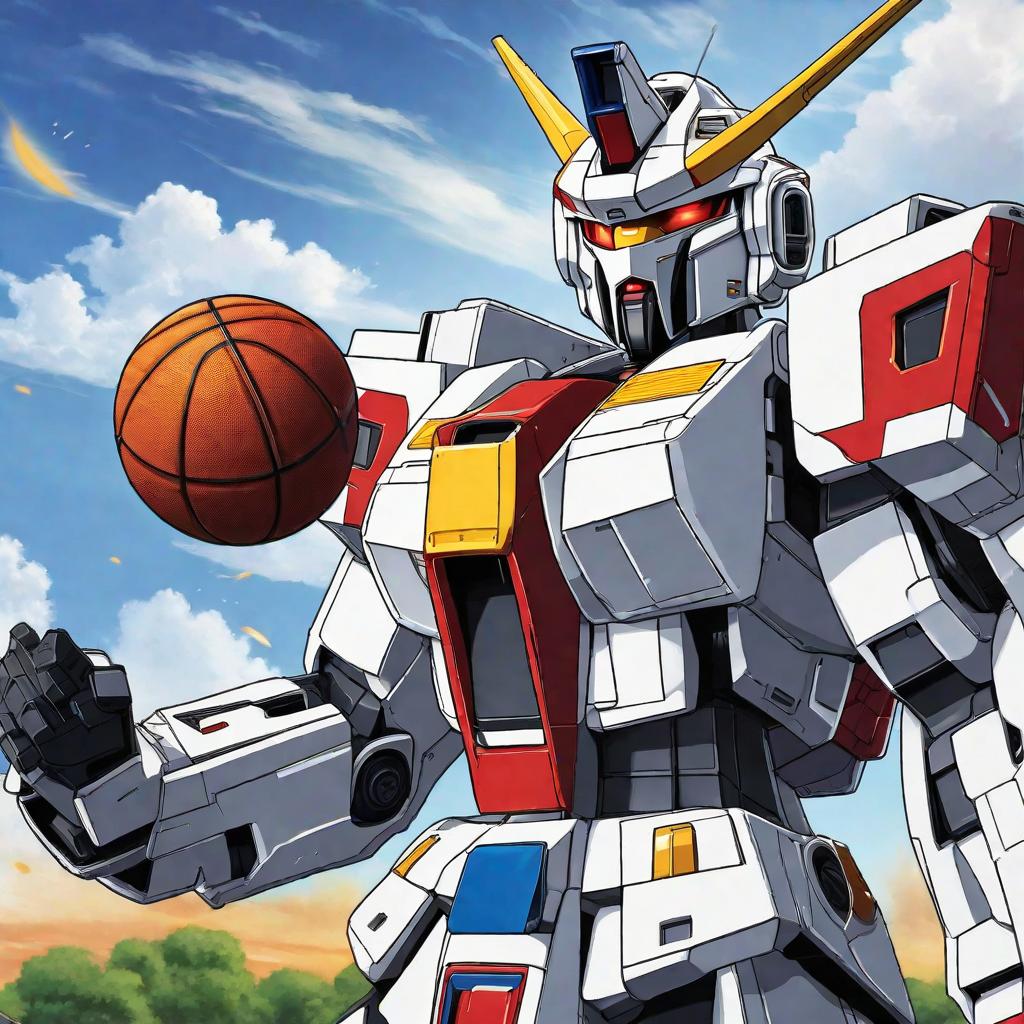  masterpiece, best quality,Gundam plays basketball