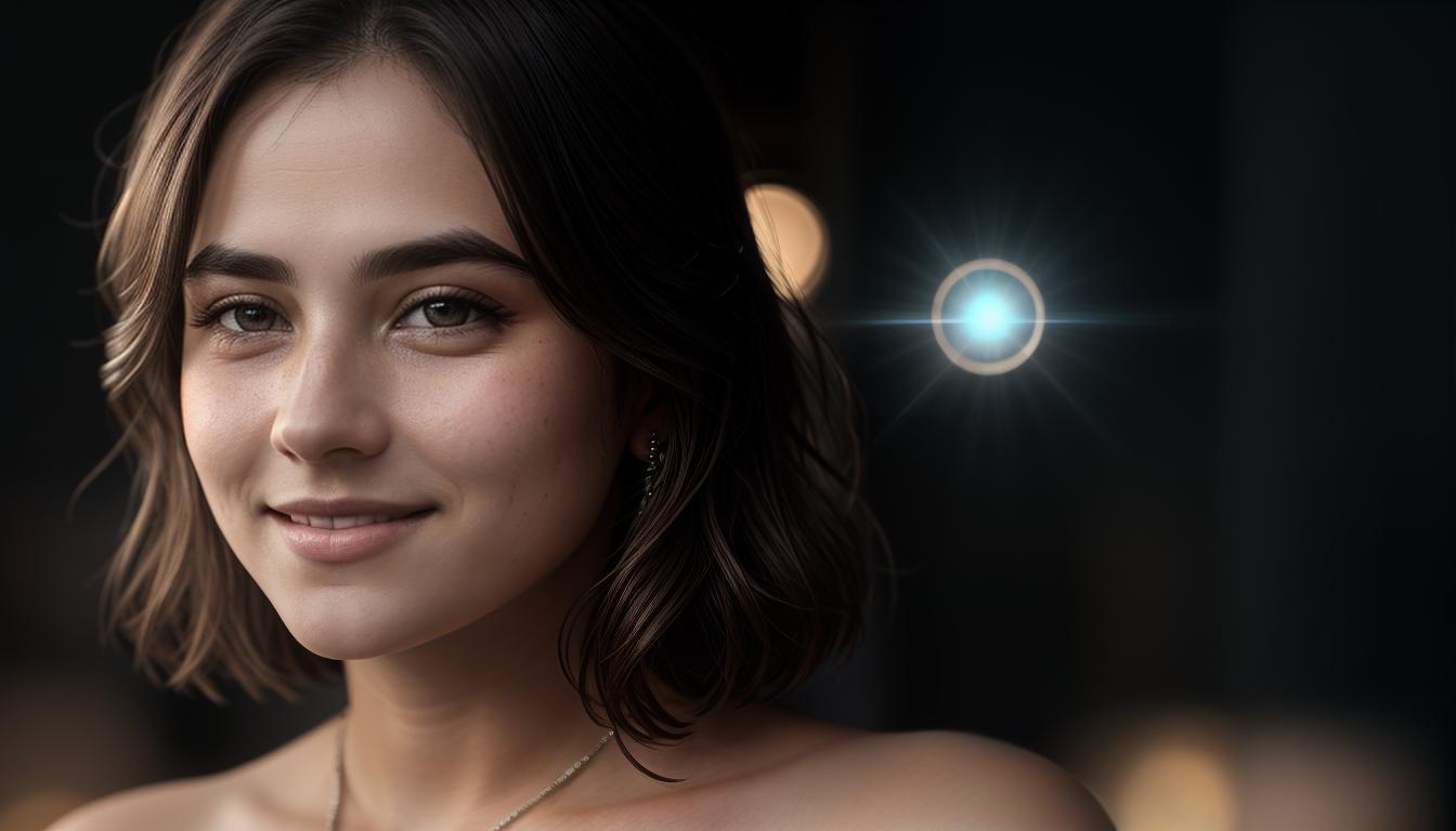  cinematic, aesthetic, Face with reflective expression, soft and warm lighting, intricately detailed eyes, warm background, aura of contemplation, subtle smile, 4k, HDR, lens flare