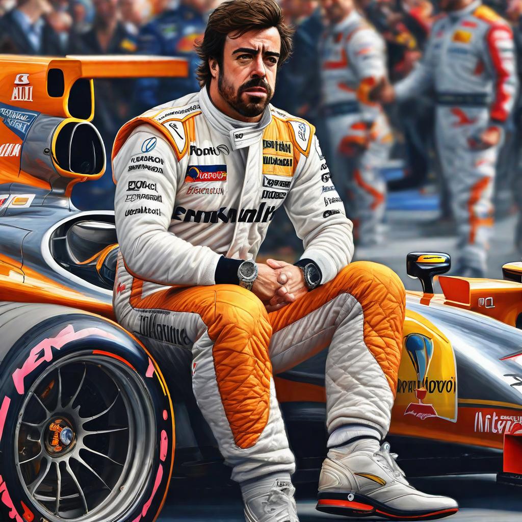  Fernando alonso, realistic, portrait, art by donato giancola and greg rutkowski, realistic face, digital art, trending on artstation hyperrealistic, full body, detailed clothing, highly detailed, cinematic lighting, stunningly beautiful, intricate, sharp focus, f/1. 8, 85mm, (centered image composition), (professionally color graded), ((bright soft diffused light)), volumetric fog, trending on instagram, trending on tumblr, HDR 4K, 8K