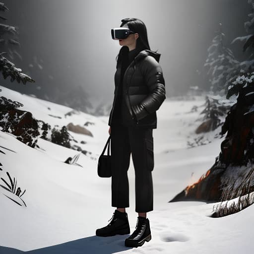  A girl wearing VR glasses in a dark environment. Apply the Following Styles Comic hyperrealistic, full body, detailed clothing, highly detailed, cinematic lighting, stunningly beautiful, intricate, sharp focus, f/1. 8, 85mm, (centered image composition), (professionally color graded), ((bright soft diffused light)), volumetric fog, trending on instagram, trending on tumblr, HDR 4K, 8K