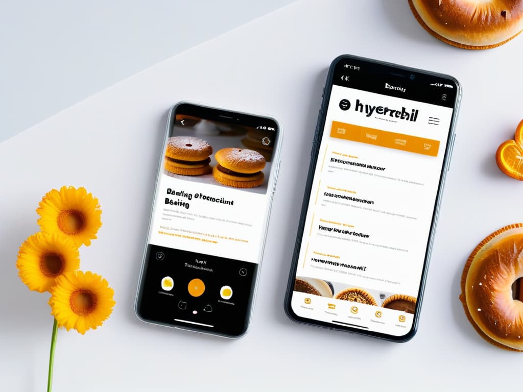  A minimalistic image of a sleek, modern smartphone showcasing a beautifully designed and userfriendly baking app interface with vibrant recipe images, intuitive navigation icons, and elegant typography, set against a clean, white background to exude professionalism and inspire readers to delve into the world of pastry creation effortlessly. hyperrealistic, full body, detailed clothing, highly detailed, cinematic lighting, stunningly beautiful, intricate, sharp focus, f/1. 8, 85mm, (centered image composition), (professionally color graded), ((bright soft diffused light)), volumetric fog, trending on instagram, trending on tumblr, HDR 4K, 8K