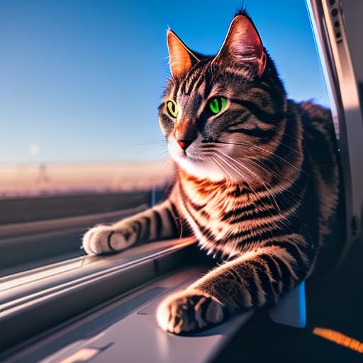 nvinkpunk Realistic image of a cat wearing headphones and reading glasses while riding a bus. hyperrealistic, full body, detailed clothing, highly detailed, cinematic lighting, stunningly beautiful, intricate, sharp focus, f/1. 8, 85mm, (centered image composition), (professionally color graded), ((bright soft diffused light)), volumetric fog, trending on instagram, trending on tumblr, HDR 4K, 8K