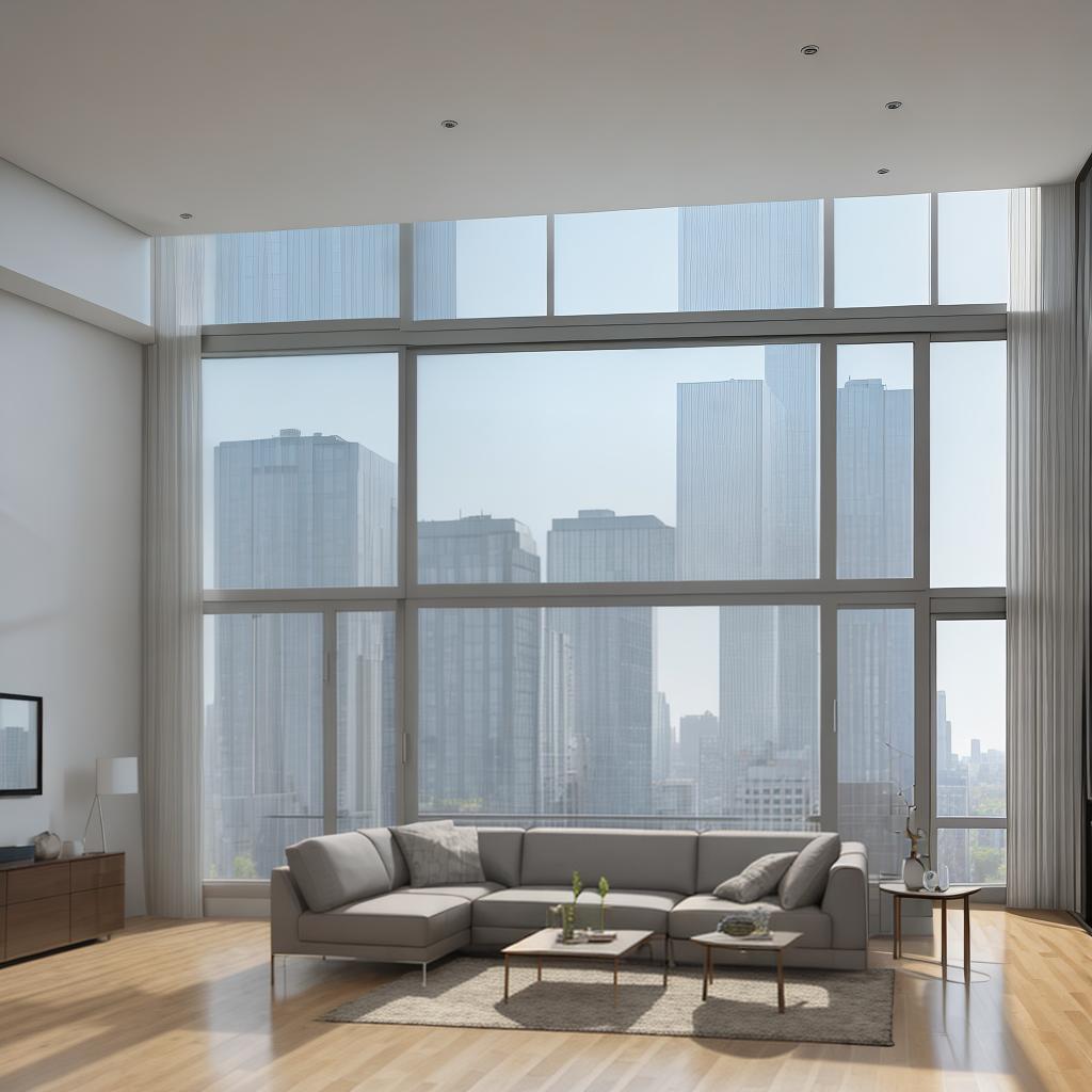  masterpiece, best quality, Best Quality, Masterpiece, 8k resolution,high resolution concept art of an apartment living room with floor to ceiling windows and modern furniture