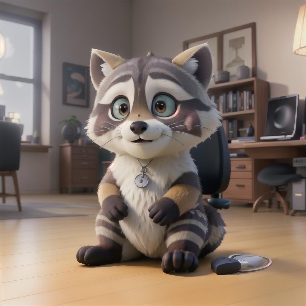  raccoon sitting in gaming chair front a computer on desktop, ((semi anthropomorphic)),(full body), tail, belly, sitting, fat, (chubby), (((white background))), solo, desktop, gaming chair, side view,  [[[clothes]]] hyperrealistic, full body, detailed clothing, highly detailed, cinematic lighting, stunningly beautiful, intricate, sharp focus, f/1. 8, 85mm, (centered image composition), (professionally color graded), ((bright soft diffused light)), volumetric fog, trending on instagram, trending on tumblr, HDR 4K, 8K