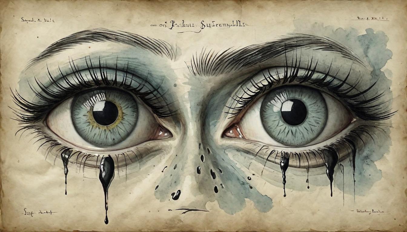  on parchment, surrealism+++, Close up of eyes with slit pupils, calm but predatory, unsettling, focus on subtle movements(mysterious, provocative, symbolic,muted color)+++