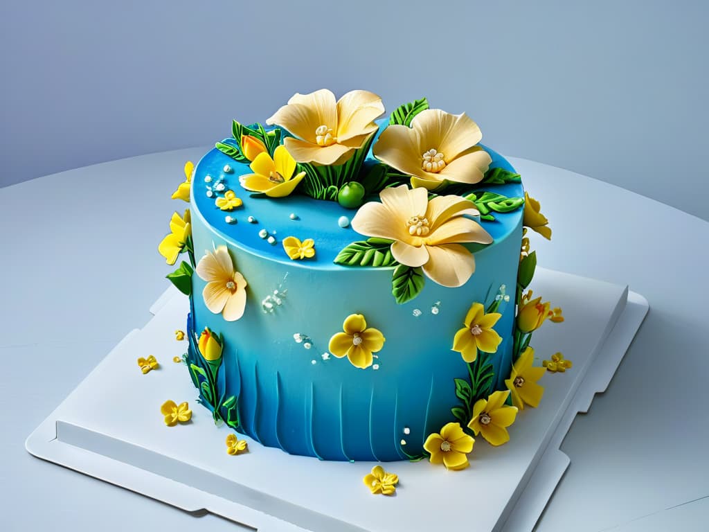  A photorealistic image showcasing a stunning 3D cake design created using advanced pastry design software. The cake features intricate details like delicate sugar flowers, intricate piping work, and realistic textures that highlight the capabilities of 3D pastry design tools. The lighting is soft, emphasizing the intricate details and vibrant colors of the edible masterpiece, making it an inspiring visual representation of the possibilities of 3D pastry design software. hyperrealistic, full body, detailed clothing, highly detailed, cinematic lighting, stunningly beautiful, intricate, sharp focus, f/1. 8, 85mm, (centered image composition), (professionally color graded), ((bright soft diffused light)), volumetric fog, trending on instagram, trending on tumblr, HDR 4K, 8K