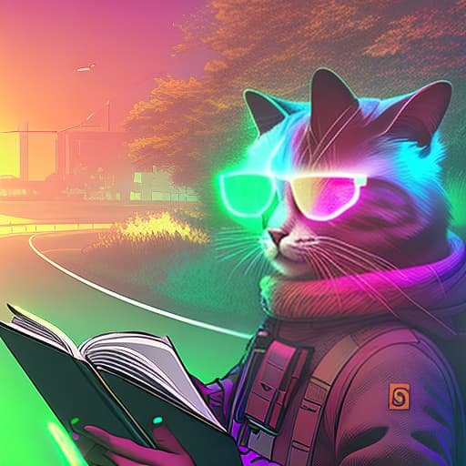 nvinkpunk Realistic image of a cat wearing headphones and reading glasses while riding a bus., Bioluminescent hyperrealistic, full body, detailed clothing, highly detailed, cinematic lighting, stunningly beautiful, intricate, sharp focus, f/1. 8, 85mm, (centered image composition), (professionally color graded), ((bright soft diffused light)), volumetric fog, trending on instagram, trending on tumblr, HDR 4K, 8K