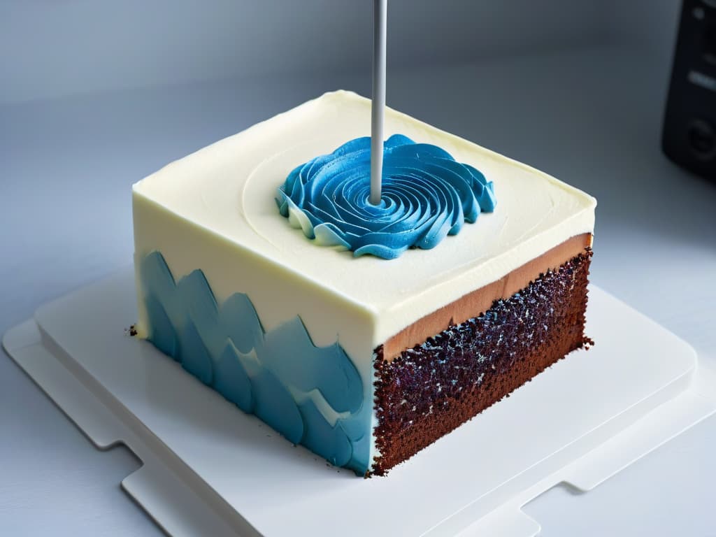  A closeup, ultra highresolution image of a sleek, modern food printer in action, delicately layering intricate patterns of colorful frosting onto a perfectly baked cake. The printer, with its clean lines and minimalist design, stands out against a soft, blurred background, emphasizing the precision and sophistication of this cuttingedge technology in the realm of personalized baking. hyperrealistic, full body, detailed clothing, highly detailed, cinematic lighting, stunningly beautiful, intricate, sharp focus, f/1. 8, 85mm, (centered image composition), (professionally color graded), ((bright soft diffused light)), volumetric fog, trending on instagram, trending on tumblr, HDR 4K, 8K