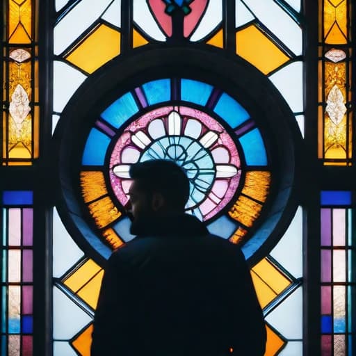  - Stained glass style hyperrealistic, full body, detailed clothing, highly detailed, cinematic lighting, stunningly beautiful, intricate, sharp focus, f/1. 8, 85mm, (centered image composition), (professionally color graded), ((bright soft diffused light)), volumetric fog, trending on instagram, trending on tumblr, HDR 4K, 8K