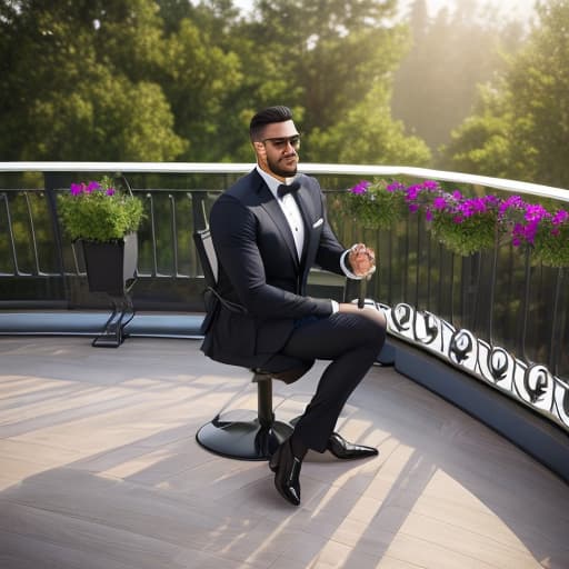  (Successful business man on balcony of a mansion), photorealistic, highly detailed, 4k, high quality hyperrealistic, full body, detailed clothing, highly detailed, cinematic lighting, stunningly beautiful, intricate, sharp focus, f/1. 8, 85mm, (centered image composition), (professionally color graded), ((bright soft diffused light)), volumetric fog, trending on instagram, trending on tumblr, HDR 4K, 8K