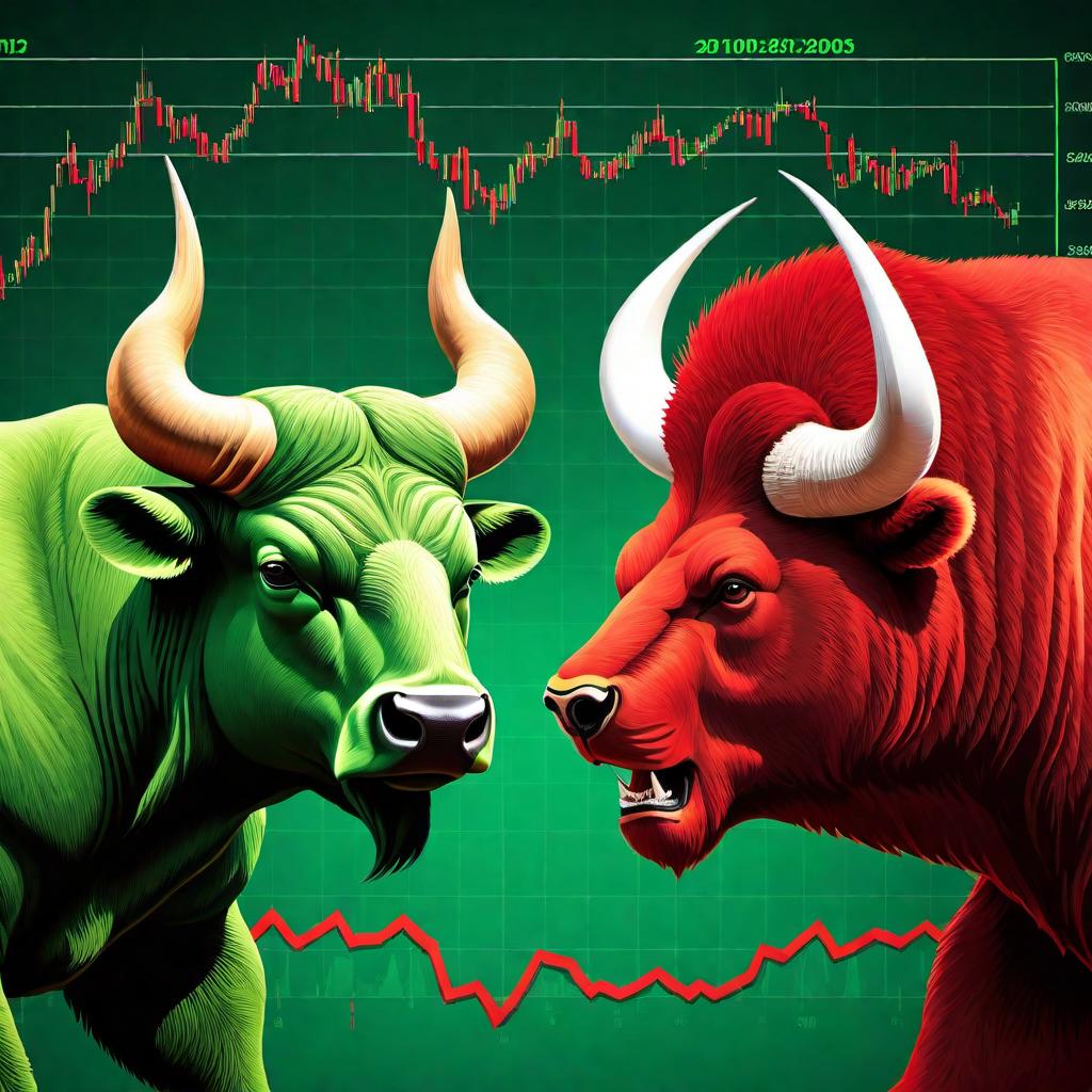  Create an image of a green Taurus with big horns, facing off against a red bear, both ready to fight. The animals have aggressive expressions and are positioned as symbols of the bull and bear markets respectively. Behind them, add a graphic that shows a stock market price chart with lines going up and down to represent the fluctuating nature of the stock market. Ensure that the chart is recognizable but does not overshadow the animals. At the top of the image, in large, easily readable font that spans the full width, include the title 'Ace Trader Club.' The overall composition should clearly convey the concept of a stock market battle. hyperrealistic, full body, detailed clothing, highly detailed, cinematic lighting, stunningly beautiful, intricate, sharp focus, f/1. 8, 85mm, (centered image composition), (professionally color graded), ((bright soft diffused light)), volumetric fog, trending on instagram, trending on tumblr, HDR 4K, 8K