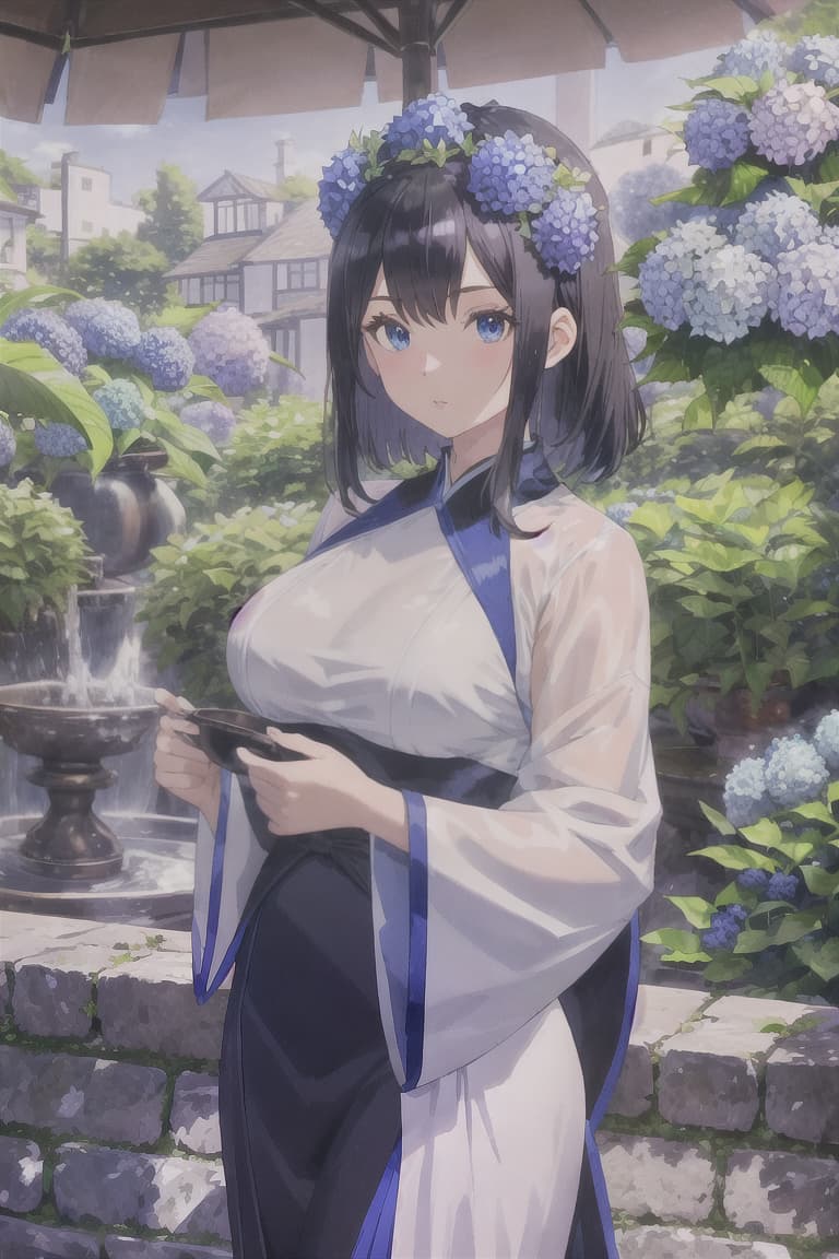  master piece , best quality,girl blueeye blackhair Hydrangea