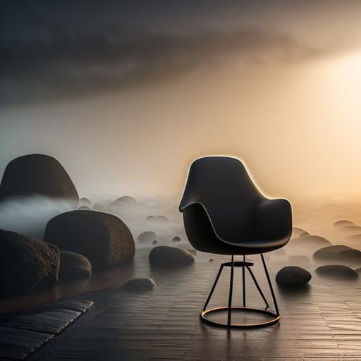  A chair made of light in nature with a luminous rope attached to it, a skull, a black rope, a big black clock, a luminous white orb. hyperrealistic, full body, detailed clothing, highly detailed, cinematic lighting, stunningly beautiful, intricate, sharp focus, f/1. 8, 85mm, (centered image composition), (professionally color graded), ((bright soft diffused light)), volumetric fog, trending on instagram, trending on tumblr, HDR 4K, 8K