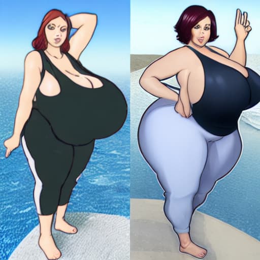  50 year old curvy women, curvy, giant curvy, gigantic curvy, giant curvy, massive curvy, large curvy, tanktop suit, swimsuit pants, shoeless,