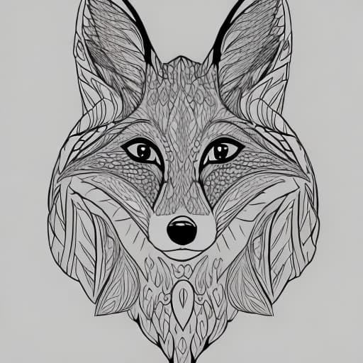 portrait+ style easy colouring page of a fox for easy drawing