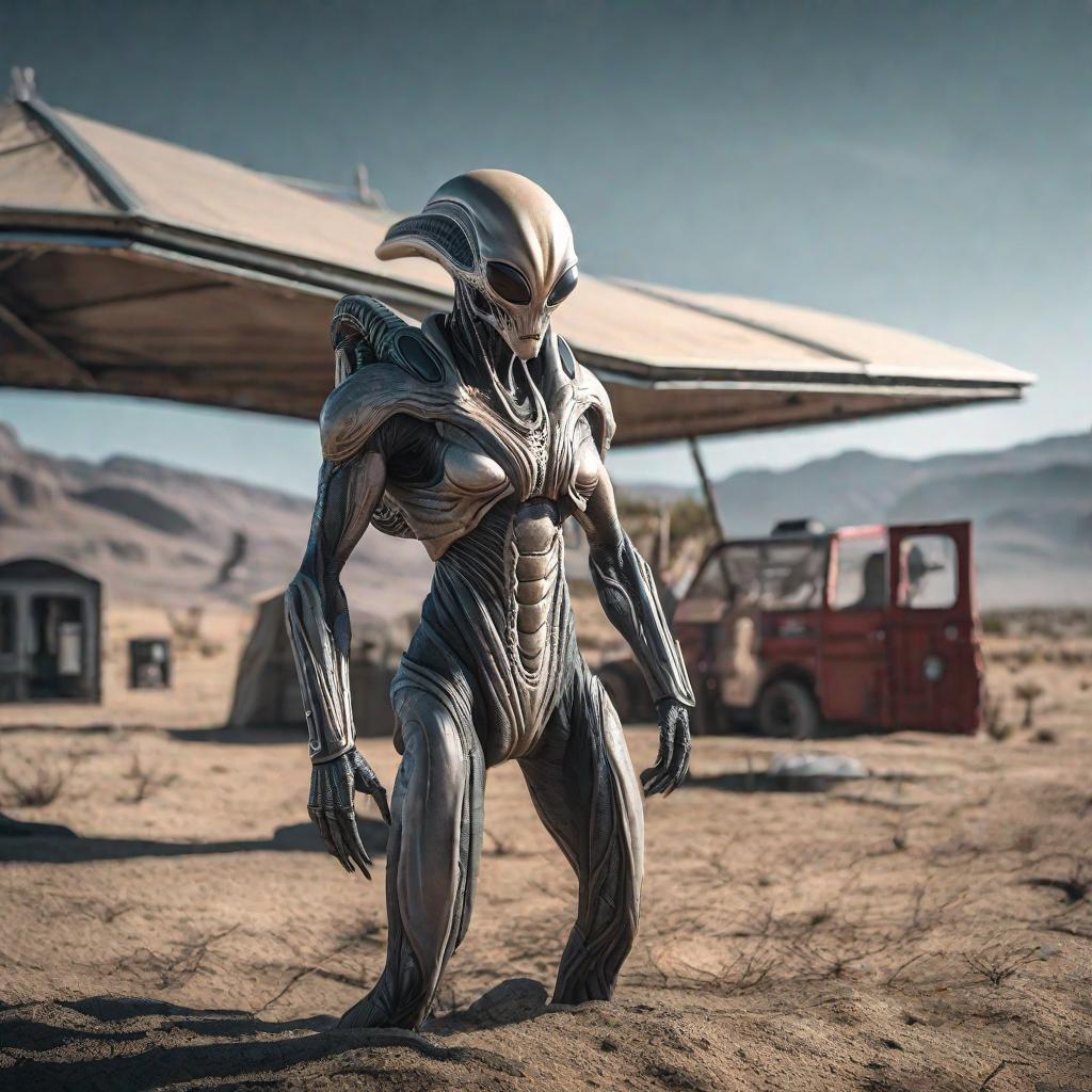  Alien from Area 51 hyperrealistic, full body, detailed clothing, highly detailed, cinematic lighting, stunningly beautiful, intricate, sharp focus, f/1. 8, 85mm, (centered image composition), (professionally color graded), ((bright soft diffused light)), volumetric fog, trending on instagram, trending on tumblr, HDR 4K, 8K