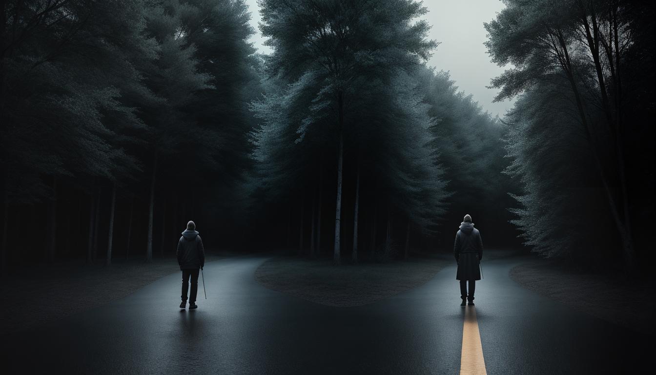  digital illustration, A person standing at a crossroads, hesitant step forward, signposts pointing in multiple directions, symbolism of choice and uncertainty, curious, tentative, essential steps, creating opportunity, inviting commitment, looking at viewer, dynamic pose, (intricate details, masterpiece, best quality)