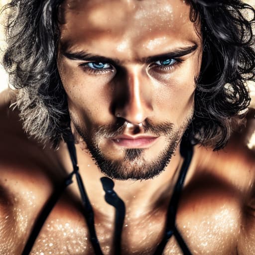 portrait+ style Russian queer fitness model brunette hunk dude face