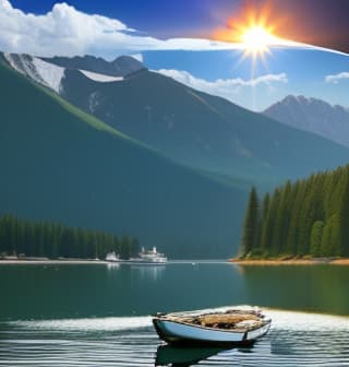 Mountains, lakes, boats, sun