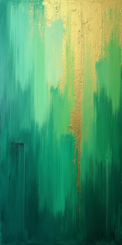  good quality, high quality, vibrant brushstrokes: abstract green and gold painting texture on canvas