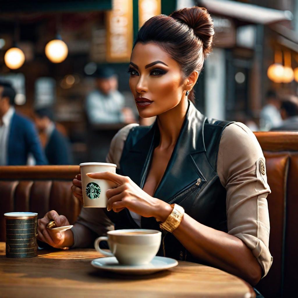  kabosu drinking coffee at a cafe hyperrealistic, full body, detailed clothing, highly detailed, cinematic lighting, stunningly beautiful, intricate, sharp focus, f/1. 8, 85mm, (centered image composition), (professionally color graded), ((bright soft diffused light)), volumetric fog, trending on instagram, trending on tumblr, HDR 4K, 8K