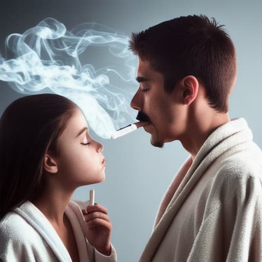  man smoking against girl wearing a robe without anything else