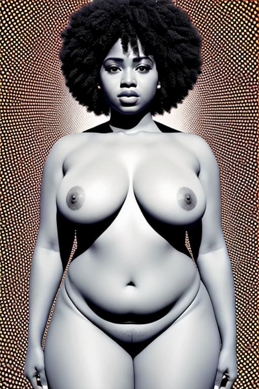  Naked chubby black woman line art wide shot