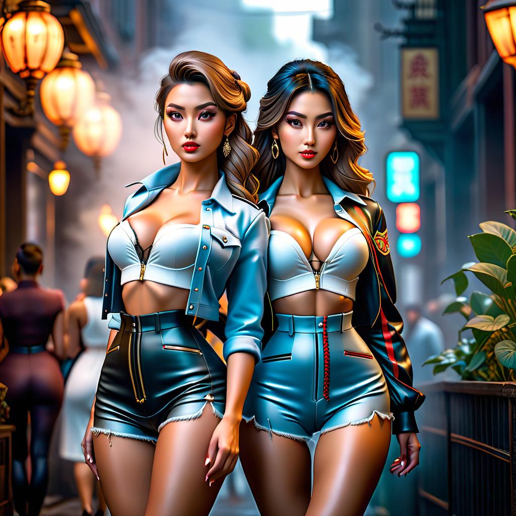  two girls in ass hyperrealistic, full body, detailed clothing, highly detailed, cinematic lighting, stunningly beautiful, intricate, sharp focus, f/1. 8, 85mm, (centered image composition), (professionally color graded), ((bright soft diffused light)), volumetric fog, trending on instagram, trending on tumblr, HDR 4K, 8K