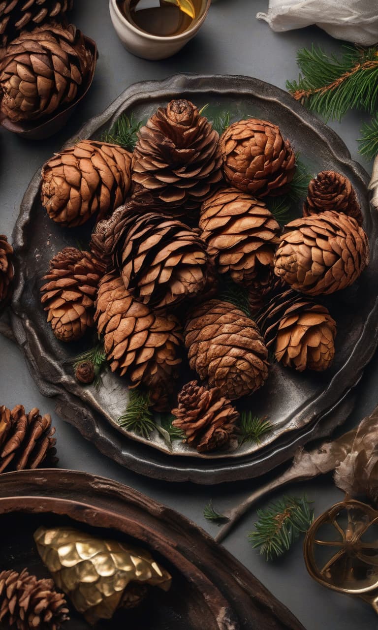  photo beautiful food photo life style correct nutrition pinecones on light plate hyperrealistic, full body, detailed clothing, highly detailed, cinematic lighting, stunningly beautiful, intricate, sharp focus, f/1. 8, 85mm, (centered image composition), (professionally color graded), ((bright soft diffused light)), volumetric fog, trending on instagram, trending on tumblr, HDR 4K, 8K