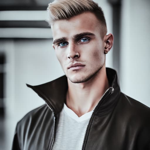 portrait+ style Russian queer fitness model blonde hunk dude face