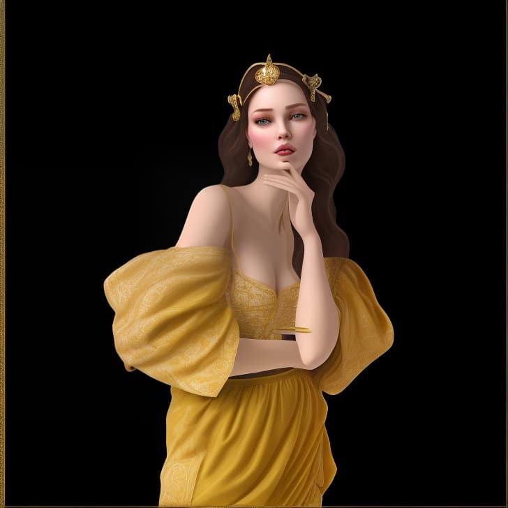 mdjrny-v4 style Create an avatar of a female character in a Medieval style. The character should be dressed in authentic Medieval clothing, such as a long dress with intricate patterns or a gown with elegant embroidery. Her hair should be styled in a historically accurate manner, such as braids. She should have a graceful and noble posture, reflecting the etiquette of Medieval times. Accessories like jewelry or a crown can be included to enhance her regal appearance. The background should depict a Medieval setting, such as a castle courtyard or a noble estate, to complete the historical theme.