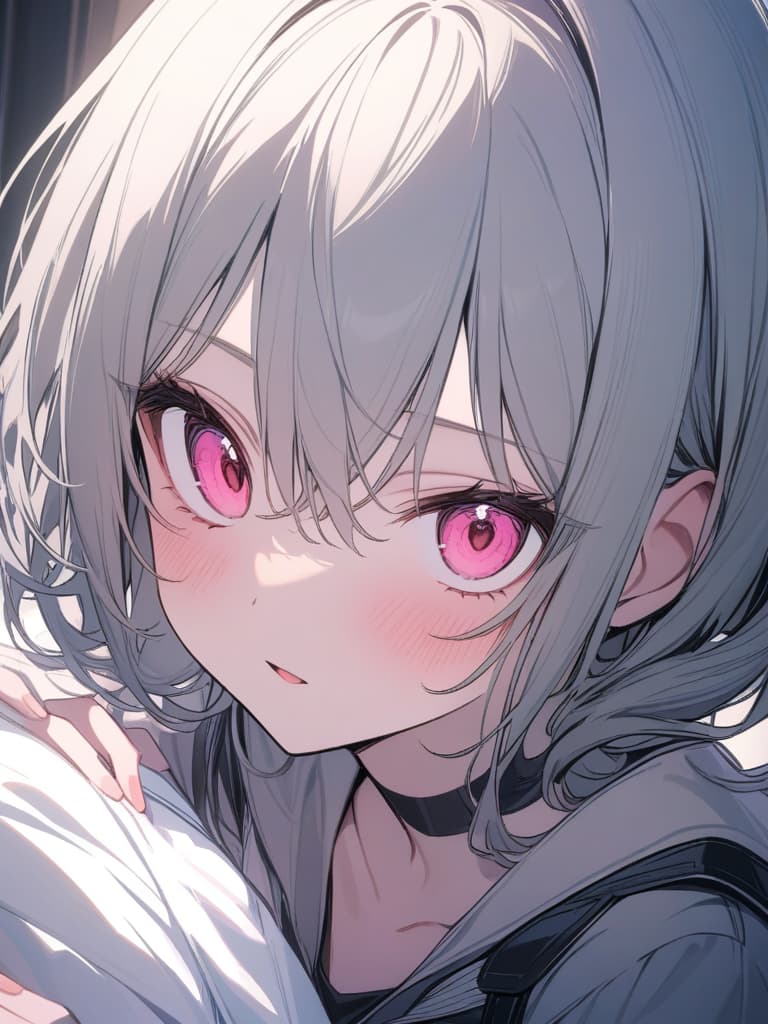  Gray hair, cute, angel, girl, subculture, pink eyes, masterpiece, best quality,8k,ultra detailed,high resolution,an extremely delicate and beautiful,hyper detail