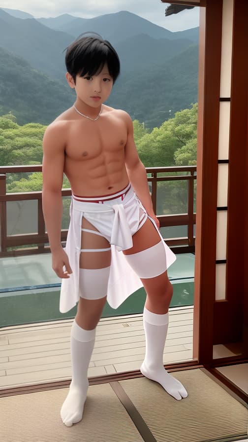  6th grader White high socks loincloth Cloth loincloth Ryokan boy