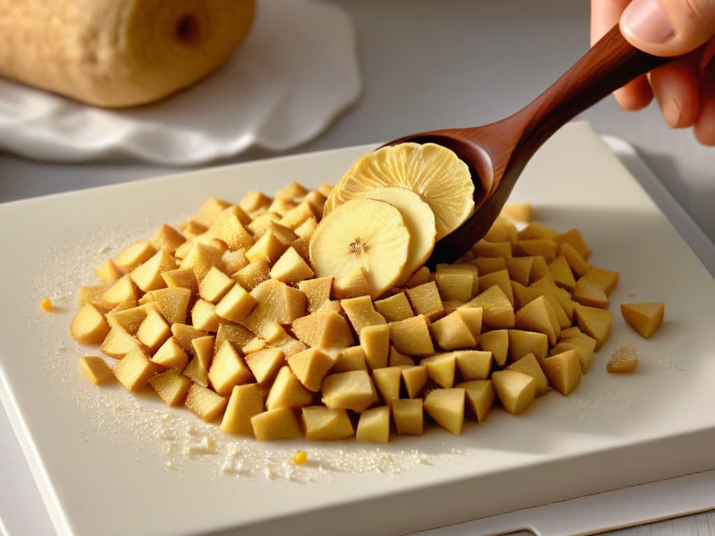  A closeup, ultradetailed image of a hand elegantly grating a fresh piece of ginger, capturing the fine textures and vibrant colors of the root as it is being prepped for use in desserts. The focus is on the intricate details of the ginger being transformed into a fragrant and flavorful ingredient, highlighting the process of incorporating this unique spice into sweet treats. hyperrealistic, full body, detailed clothing, highly detailed, cinematic lighting, stunningly beautiful, intricate, sharp focus, f/1. 8, 85mm, (centered image composition), (professionally color graded), ((bright soft diffused light)), volumetric fog, trending on instagram, trending on tumblr, HDR 4K, 8K