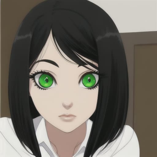  girl which black hair and green eyes