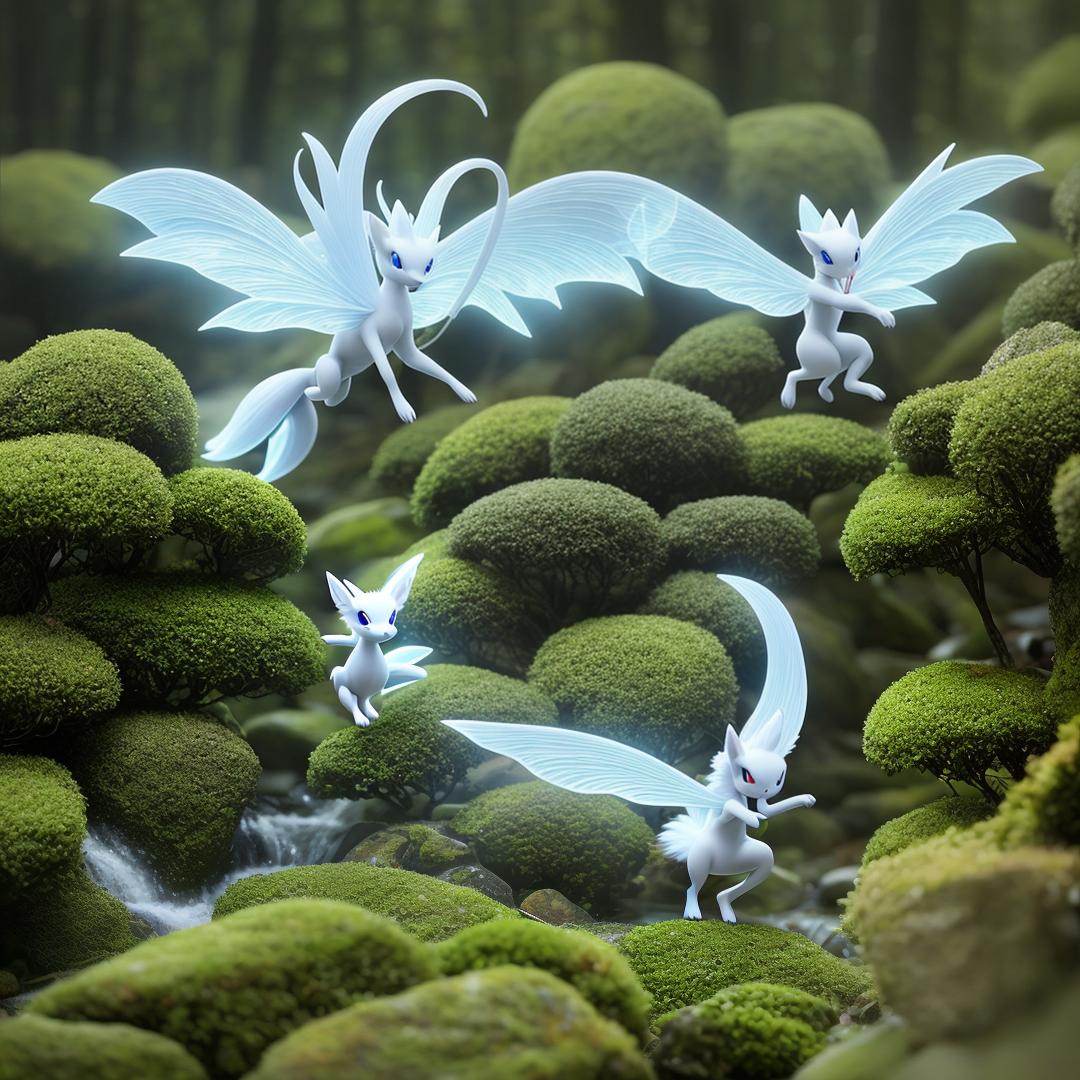  Create a 3d image of a fairy/ghost type Pokémon hyperrealistic, full body, detailed clothing, highly detailed, cinematic lighting, stunningly beautiful, intricate, sharp focus, f/1. 8, 85mm, (centered image composition), (professionally color graded), ((bright soft diffused light)), volumetric fog, trending on instagram, trending on tumblr, HDR 4K, 8K