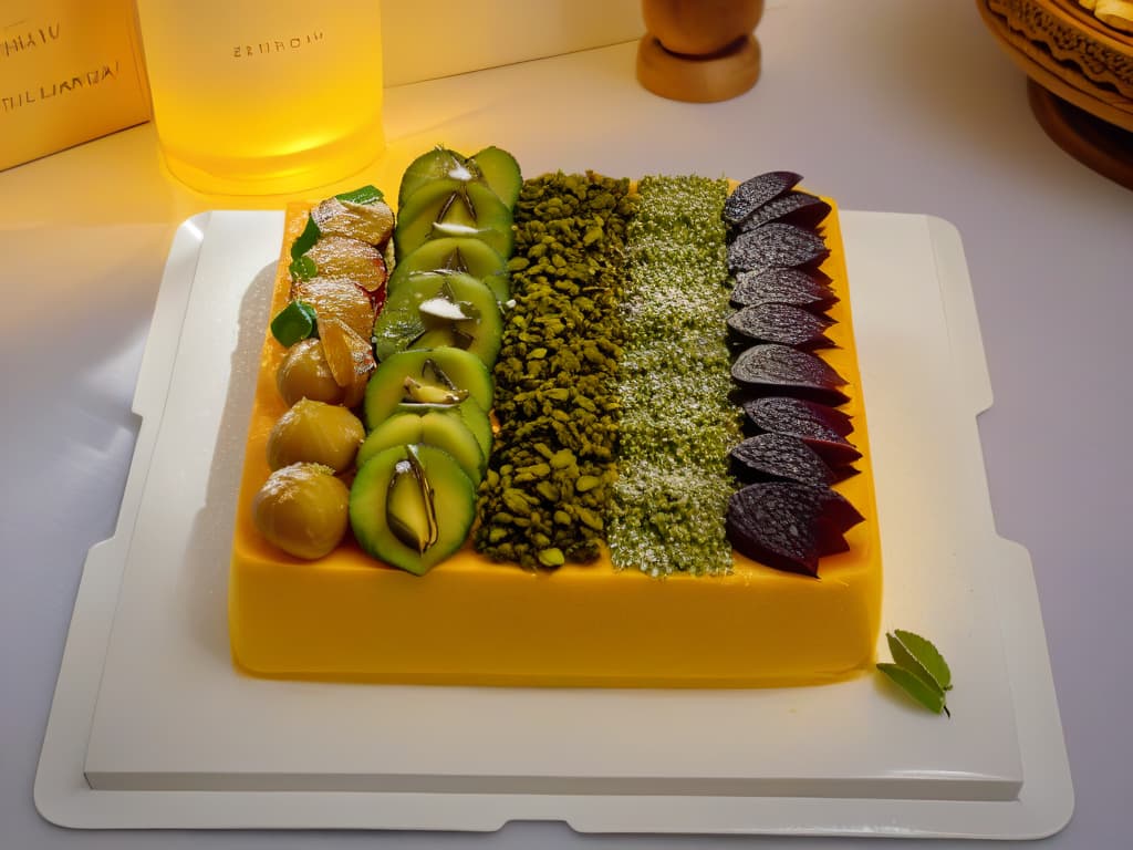  A highresolution, ultradetailed image of a colorful array of various regional Halwa desserts from the Middle East, neatly arranged on a simple, elegant white platter. Each type of Halwa is meticulously crafted and uniquely decorated, showcasing the diversity and richness of flavors in Middle Eastern cuisine. The desserts are artistically garnished with delicate pistachios, rose petals, and silver edible leaves, creating a visually stunning and appetizing display that perfectly complements the article's theme of exploring the sweetness of the Middle East. hyperrealistic, full body, detailed clothing, highly detailed, cinematic lighting, stunningly beautiful, intricate, sharp focus, f/1. 8, 85mm, (centered image composition), (professionally color graded), ((bright soft diffused light)), volumetric fog, trending on instagram, trending on tumblr, HDR 4K, 8K