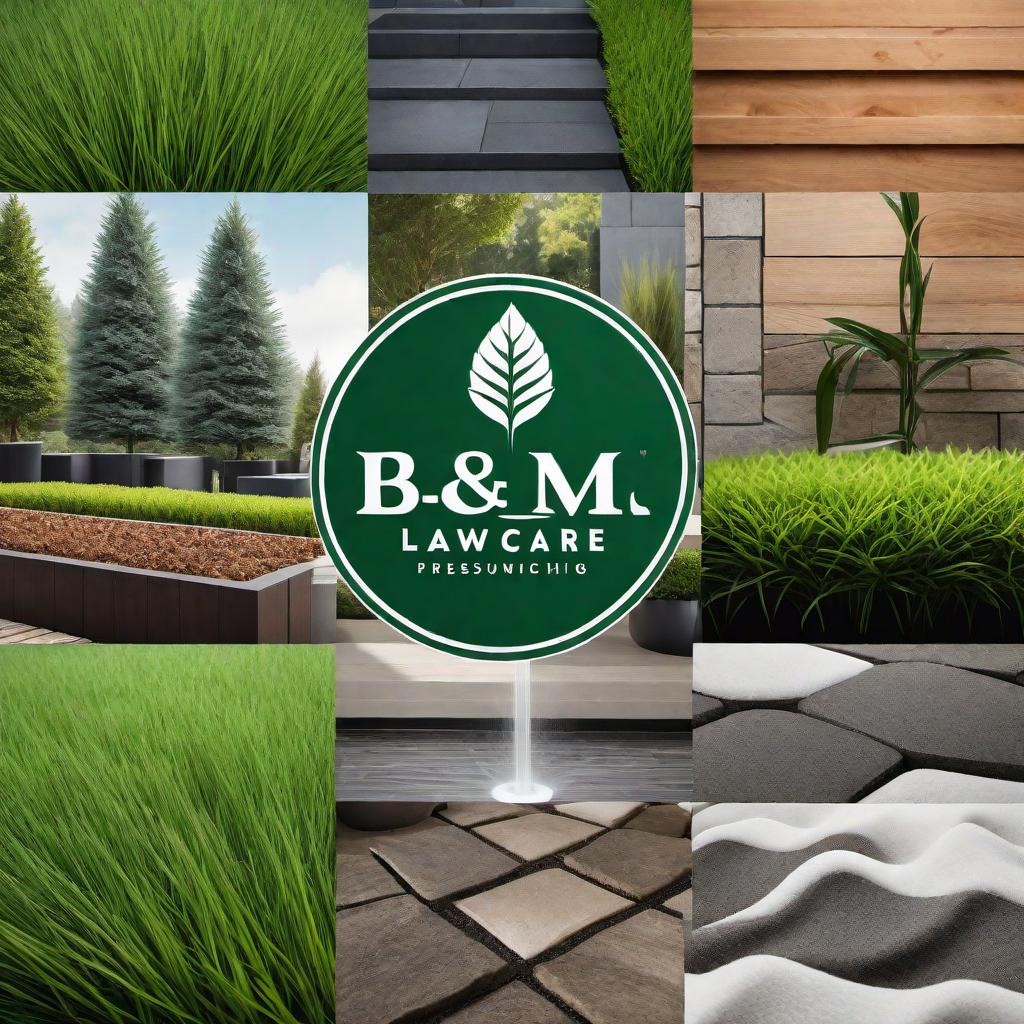  Create a business logo for a company named B&M Lawncare and Pressure Washing. The logo should represent a combination of lawncare and pressure washing services, incorporating elements like grass, water, cleaning, and professionalism. The design should be clean, modern, and suitable for a business in the landscaping and cleaning industry. hyperrealistic, full body, detailed clothing, highly detailed, cinematic lighting, stunningly beautiful, intricate, sharp focus, f/1. 8, 85mm, (centered image composition), (professionally color graded), ((bright soft diffused light)), volumetric fog, trending on instagram, trending on tumblr, HDR 4K, 8K